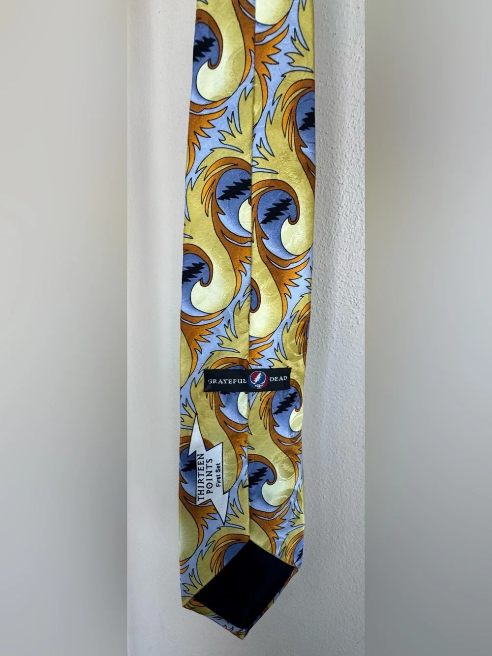 Grateful Dead Thirteen Points First Set Men's Yellow and Blue Tie 57” L X 3.75”W